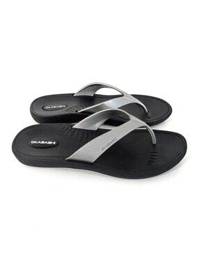 Okabashi Breeze Sandals - Silver & Black - Size Medium 6.5 / 7 / 7.5 Womens
